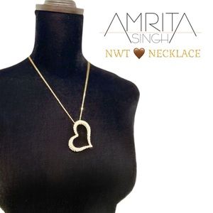 AMRITA SINGH Lovely Heart Adjustable Necklace Goldtone/Crystal NWT